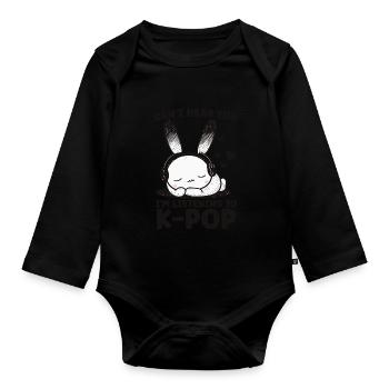 Can't Hear You I'm Listening Kpop Rabbit K-pop - Baby Bio-Langarm-Body - Schwarz - Vorne