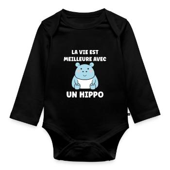 amour petit hippopotame - Body Bébé bio manches longues - noir - Devant
