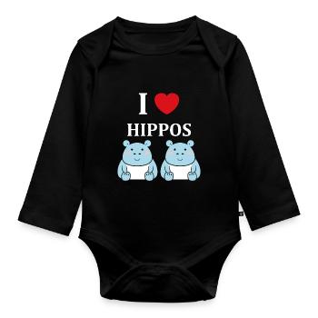 amour petit hippopotame - Body Bébé bio manches longues - noir - Devant