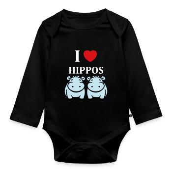 amour petit hippopotame - Body Bébé bio manches longues - noir - Devant