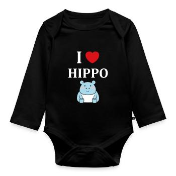 amour petit hippopotame - Body Bébé bio manches longues - noir - Devant