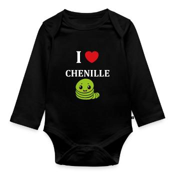 Chenilles insecte Amour petite chenille - Body Bébé bio manches longues - noir - Devant