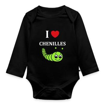 Chenilles insecte Amour petite chenille - Body Bébé bio manches longues - noir - Devant