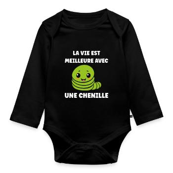 Chenilles insecte Amour petite chenille - Body Bébé bio manches longues - noir - Devant