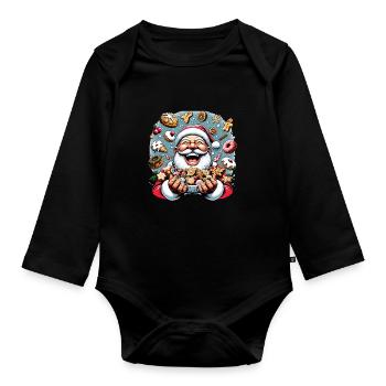Lustiger Weihnachtsmann Nascht Gerne - Plätzchen - Baby Bio-Langarm-Body - Schwarz - Vorne