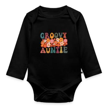 Aunt Retro Groovy Baby Announcement Aunt - Organic Longsleeve Baby Bodysuit - black - Front