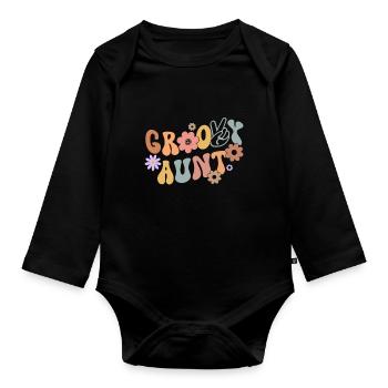 Aunt Retro Groovy Baby Announcement Aunt - Organic Longsleeve Baby Bodysuit - black - Front