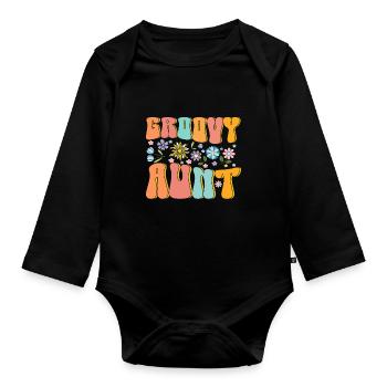 Aunt Retro Groovy Baby Announcement Aunt - Organic Longsleeve Baby Bodysuit - black - Front