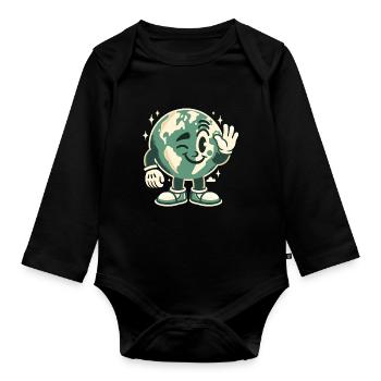 Earth Maskottchen 50er Jahre Retro-Stil - Baby Bio-Langarm-Body - Schwarz - Vorne