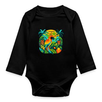 Exotic Parrot Fantasy: Rainforest Colors - Organic Longsleeve Baby Bodysuit - black - Front