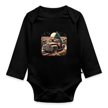 Vintage Christmas Truck - Tree And Fairy Lights - Baby Bio-Langarm-Body - Schwarz - Vorne