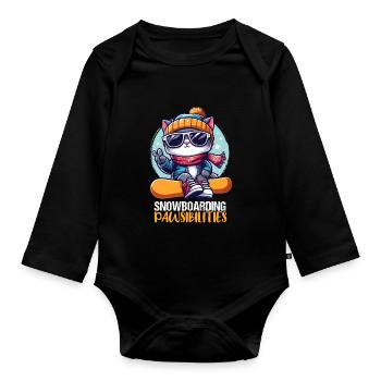 Funny Snowboard Cat with Sunglasses Apparel - Organic Longsleeve Baby Bodysuit - black - Front
