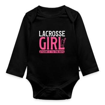 Lacrosse Girl Lax Girl Spieler Frauen - Baby Bio-Langarm-Body - Schwarz - Vorne
