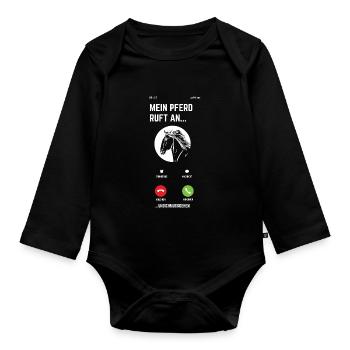 Mein Pferd Ruft An Und Ich Muss Gehen Reiten Pferd - Baby Bio-Langarm-Body - Schwarz - Vorne