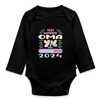 Oma 2024 werdende Oma 2024 Loading - Baby Bio-Langarm-Body - Schwarz - Vorne
