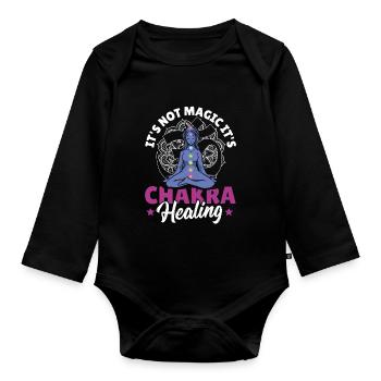 Qi Yoga Lover Edelstein Chakra Heilung - Baby Bio-Langarm-Body - Schwarz - Vorne