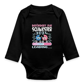 Schwester werden Schwester 2024 - Baby Bio-Langarm-Body - Schwarz - Vorne