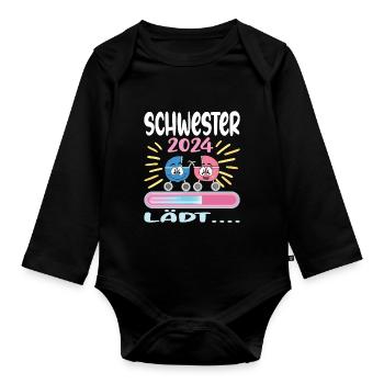 Schwester werden Schwester 2024 - Baby Bio-Langarm-Body - Schwarz - Vorne