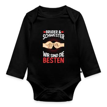 Geschwister Bruder und Schwester - Baby Bio-Langarm-Body - Schwarz - Vorne