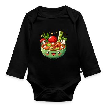 Kawaii Tom Yum Soup Bowl Illustration for Thai - Organic Longsleeve Baby Bodysuit - black - Front