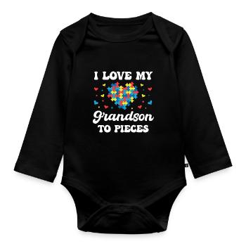 J’aime mon petit-fils en morceaux Mamie TDAH Mamie - Body Bébé bio manches longues - noir - Devant