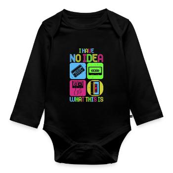 Girl Boy Kids 70s 80s 90s Disco Costume Outfit - Organic Longsleeve Baby Bodysuit - black - Front