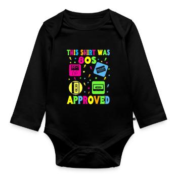 Girl Boy Kids 70s 80s 90s Disco Costume Outfit - Organic Longsleeve Baby Bodysuit - black - Front