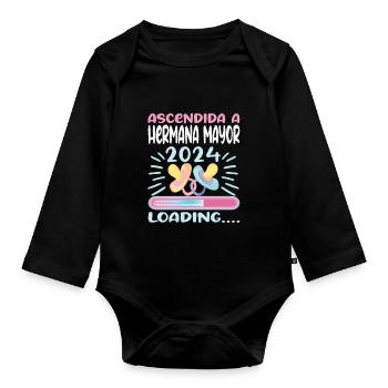 Schwester 2024 Hermana Mayor 2024 - Baby Bio-Langarm-Body - Schwarz - Vorne