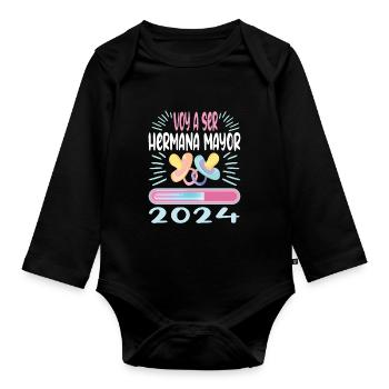 Schwester 2024 Hermana Mayor 2024 - Baby Bio-Langarm-Body - Schwarz - Vorne