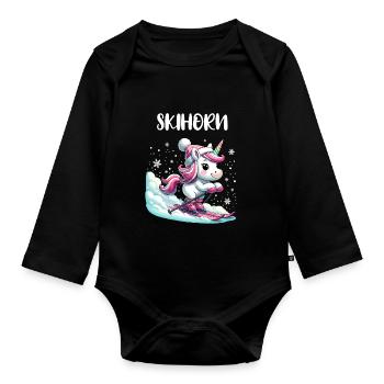 Mignon Licorne Ski Vacances Ski Piste Rose - Body Bébé bio manches longues - noir - Devant