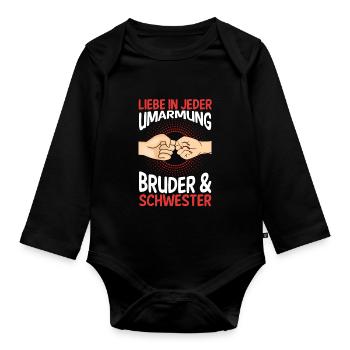 Geschwister Bruder und Schwester - Baby Bio-Langarm-Body - Schwarz - Vorne