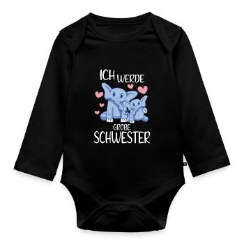 Ich werde große Schwester Elefanten Girls - Baby Bio-Langarm-Body - Schwarz - Vorne