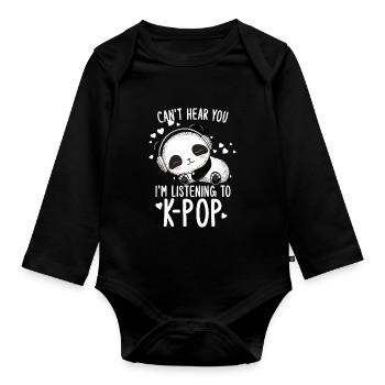 Je ne t’entends pas, j’écoute des produits Kpop - Body Bébé bio manches longues - noir - Devant