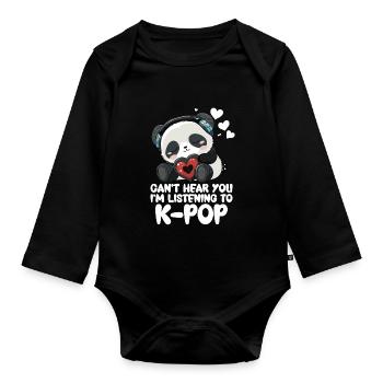 Je ne t’entends pas, j’écoute des produits Kpop - Body Bébé bio manches longues - noir - Devant
