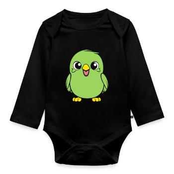 Niedlicher kleiner Wellensittich - Baby Bio-Langarm-Body - Schwarz - Vorne