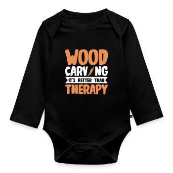 Wood Shining Wood Carving - Organic Longsleeve Baby Bodysuit - black - Front
