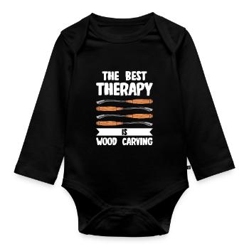 Wood Shining Wood Carving - Organic Longsleeve Baby Bodysuit - black - Front