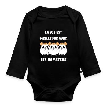 Mignon Humour petit hamster - Body Bébé bio manches longues - noir - Devant