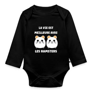 Mignon Humour petit hamster - Body Bébé bio manches longues - noir - Devant