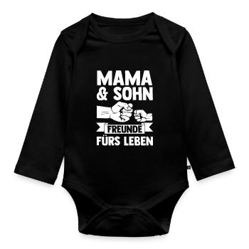 Mutter Muttertag Mama und Sohn - Baby Bio-Langarm-Body - Schwarz - Vorne