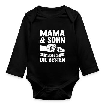 Mutter Muttertag Mama und Sohn - Baby Bio-Langarm-Body - Schwarz - Vorne