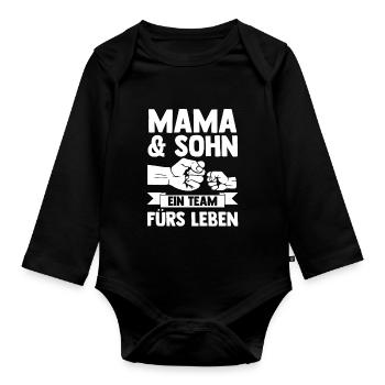 Mutter Muttertag Mama und Sohn - Baby Bio-Langarm-Body - Schwarz - Vorne