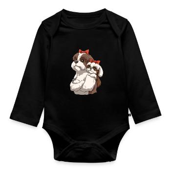 Shih Tzu Hund Hunderasse Löwenhund - Baby Bio-Langarm-Body - Schwarz - Vorne