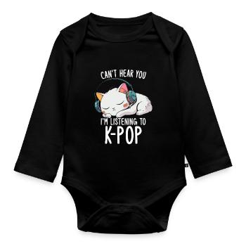Je ne t’entends pas, j’écoute des produits Kpop - Body Bébé bio manches longues - noir - Devant
