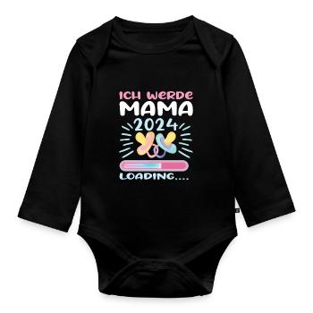 Mama 2024 werdende Mutter Schwangerschaft - Baby Bio-Langarm-Body - Schwarz - Vorne