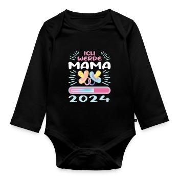 Mama 2024 werdende Mutter Schwangerschaft - Baby Bio-Langarm-Body - Schwarz - Vorne