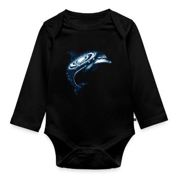 Dolphin Space Galaxy Universe - Organic Longsleeve Baby Bodysuit - black - Front