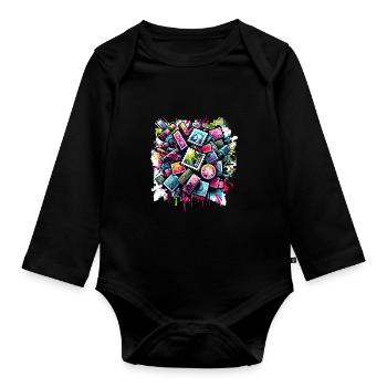 Philatélie Philatéliste philatéliste philatélique - Body Bébé bio manches longues - noir - Devant