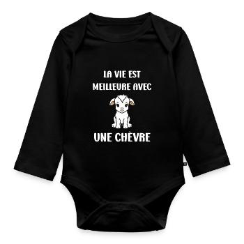 Citation humour petite chèvre - Body Bébé bio manches longues - noir - Devant