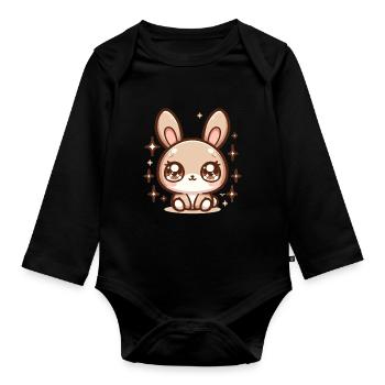 Rabbit Bubble Tea Kawaii - Organic Longsleeve Baby Bodysuit - black - Front